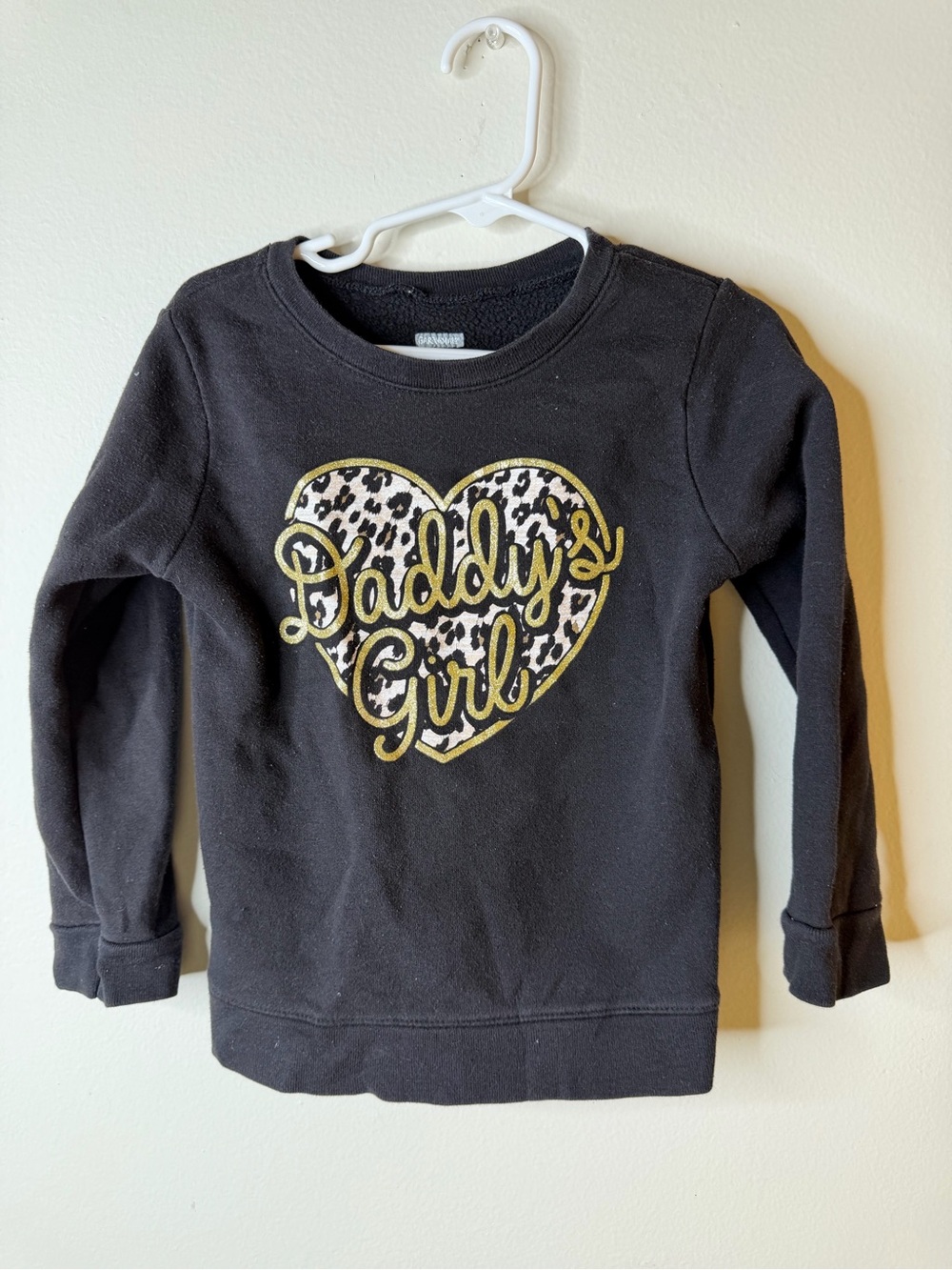 Girls Black 'Daddy's Girl' Heart Sweatshirt with Leopard Print
